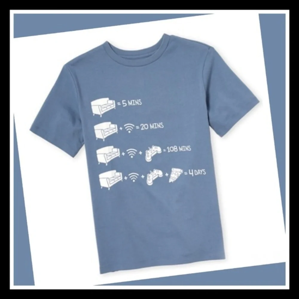 The Childrens Place Boys Blue Couch Commander Gaming Formula Graphic Tee NWT M